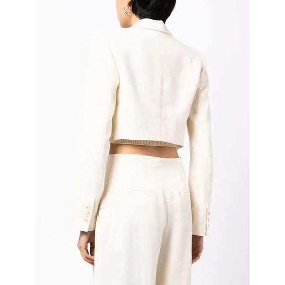 NWT ALC Andrews Cropped Open Blazer Sz 12 Cream Linen Tailored Chic *Flaw - Picture 2 of 16